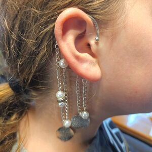 BRAND NEW Pearl & Silver Charm Handmade Ear Cuff, Bridal Accessory Prom Jewelry